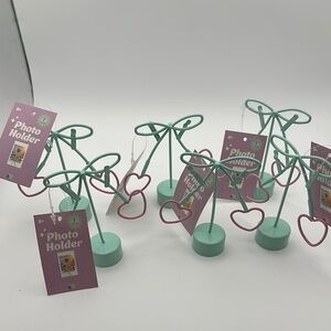 Set of 6 Mint Green and Pink Cherry Heart Photo Holders